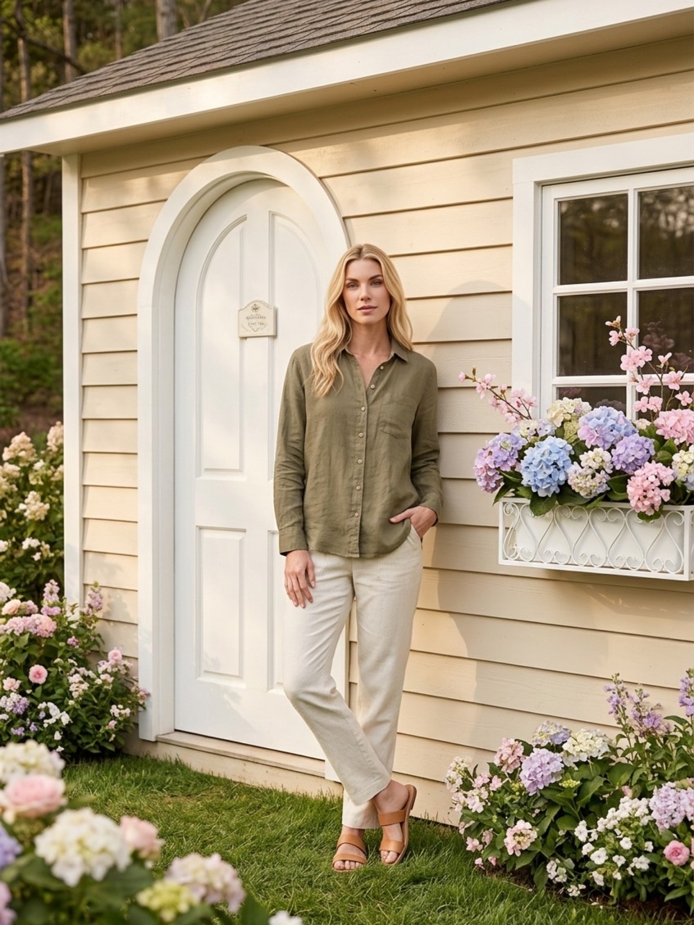 Universal Thread Olive Green Linen Button-Front Shirt